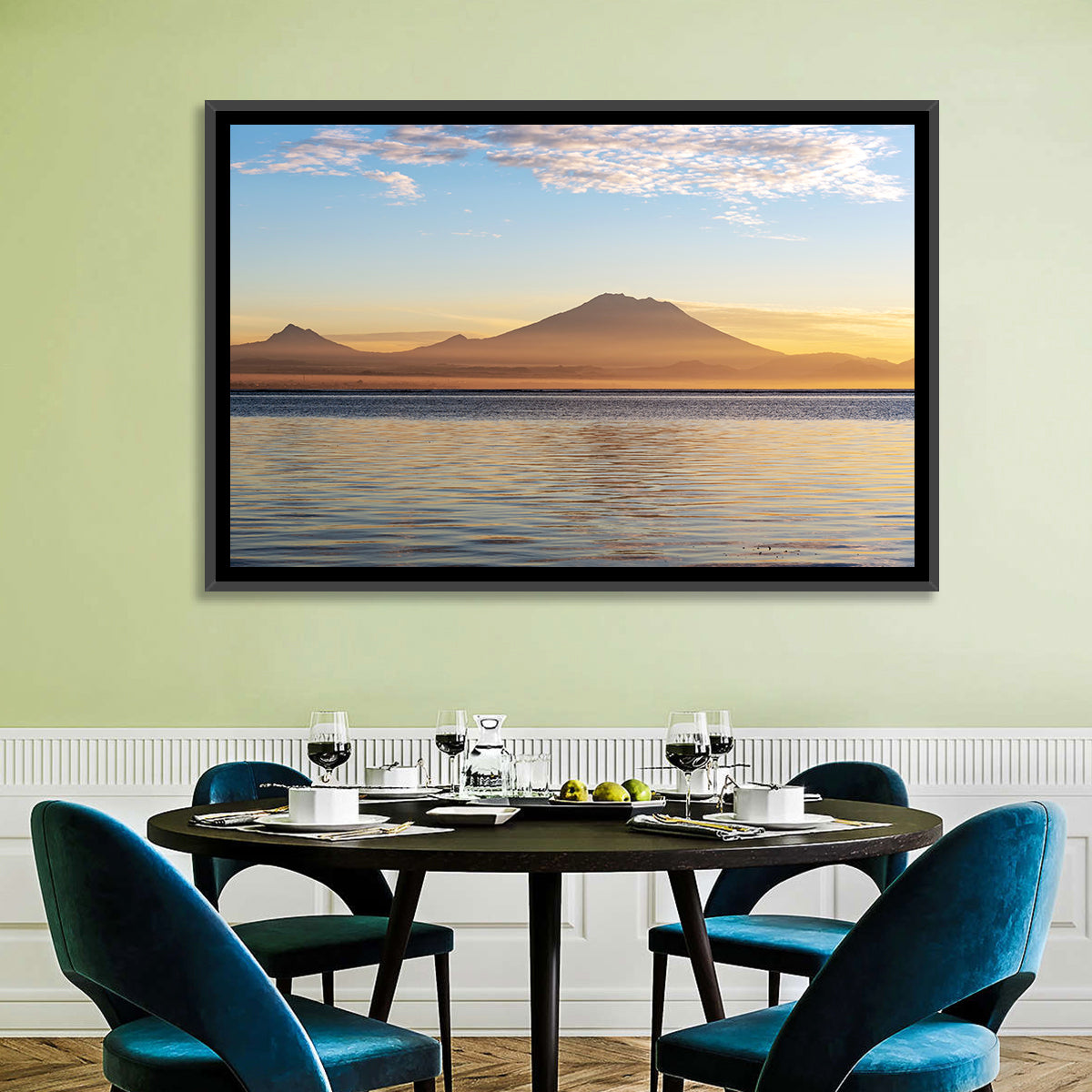 Mount Agung Sunrise Wall Art in a room, landscape