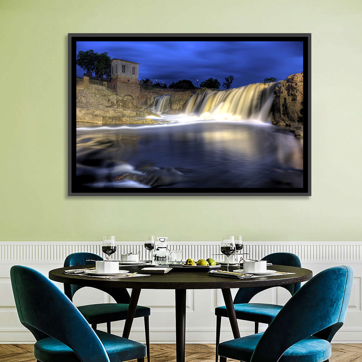 Queen Bee Mill Waterfall Wall Art in a room, landscape