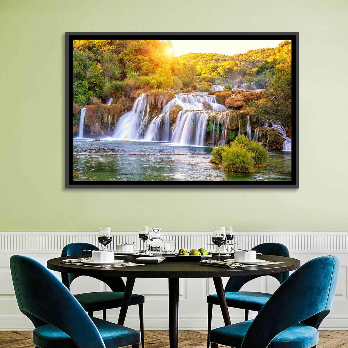 Skradinski Buk Waterfall at Golden Hour Wall Art in a room, landscape