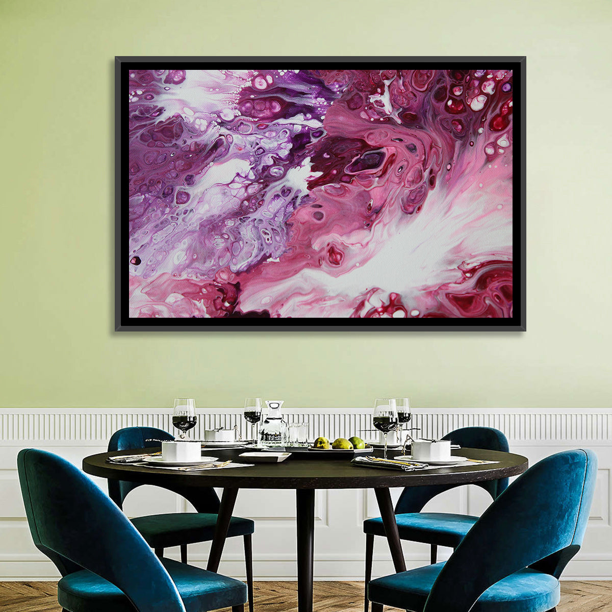 Flowing Bubbles Abstract Wall Art in a room, landscape