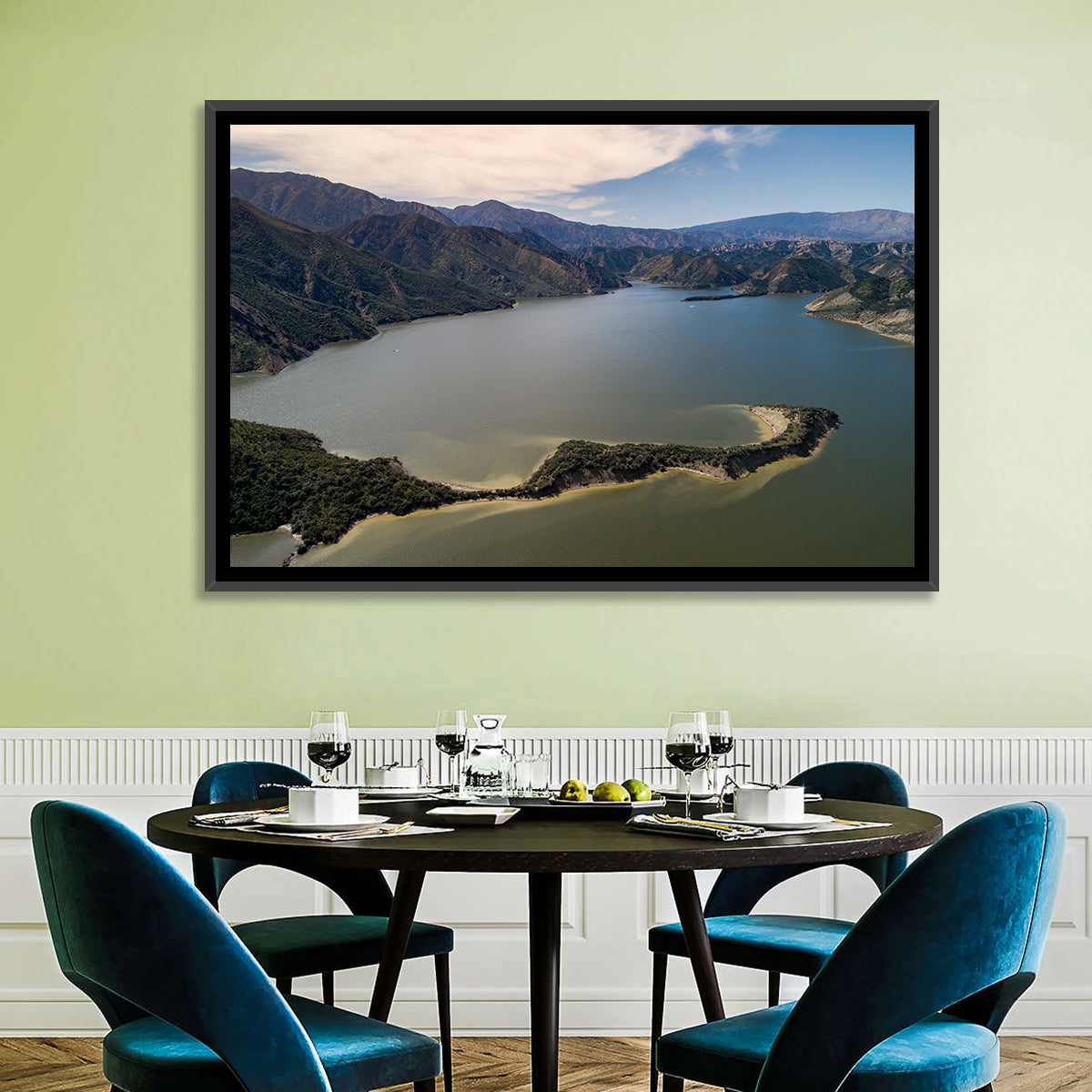 Pyramid Lake Aerial View Wall Art in a room, landscape