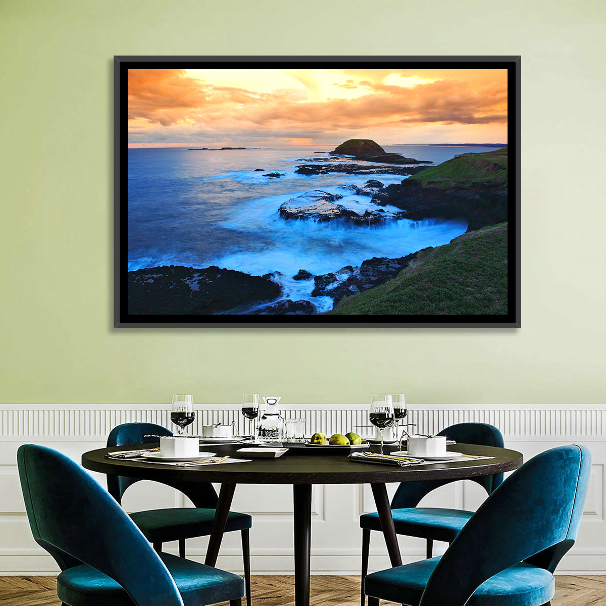 Phillip Island Cliffs at Sunset Wall Art in a room, landscape