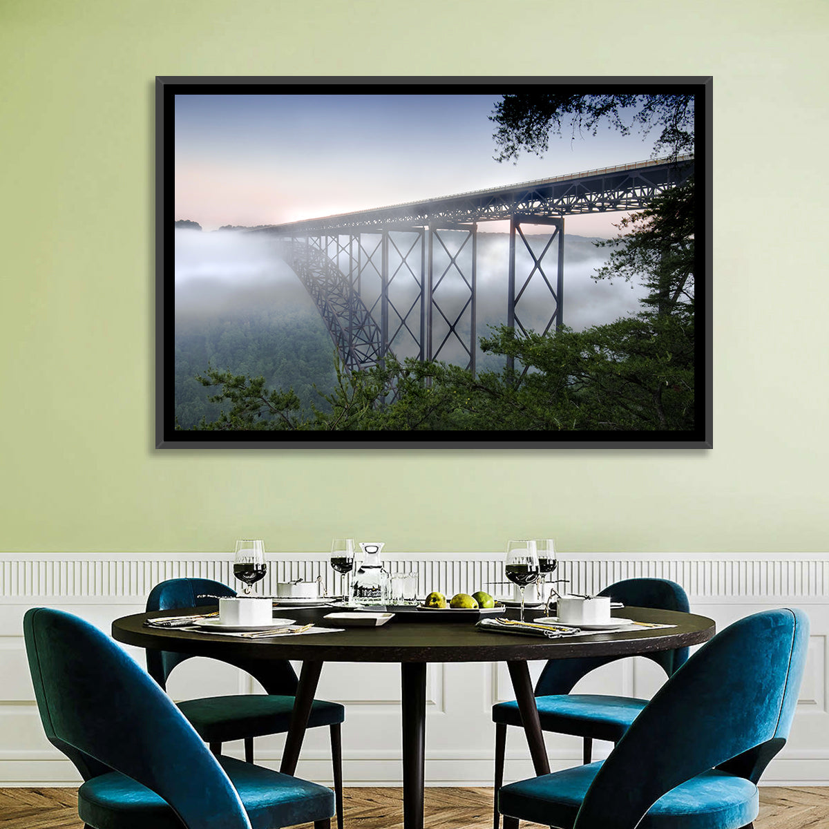 New River Gorge Bridge at Dawn Wall Art in a room, landscape