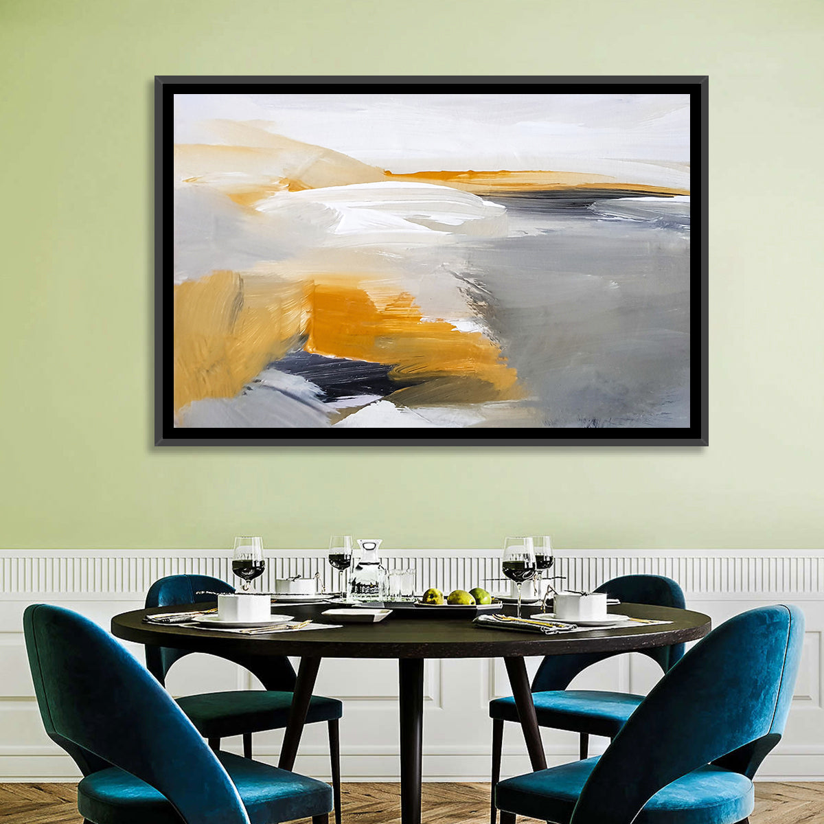 White Coastal Abstract Landscape Wall Art in a room, landscape