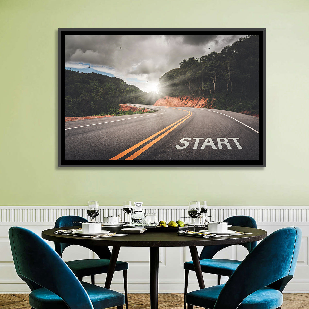 Start of a Journey, Sunrise Road Wall Art in a room, landscape