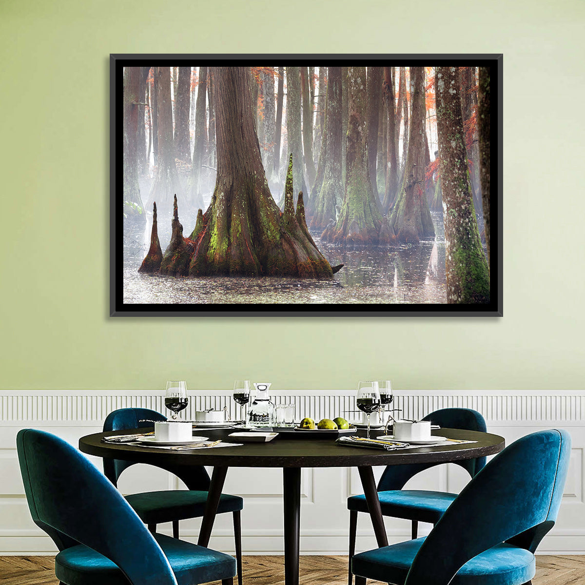 Chicot State Park Morning Fog Wall Art in a room, landscape