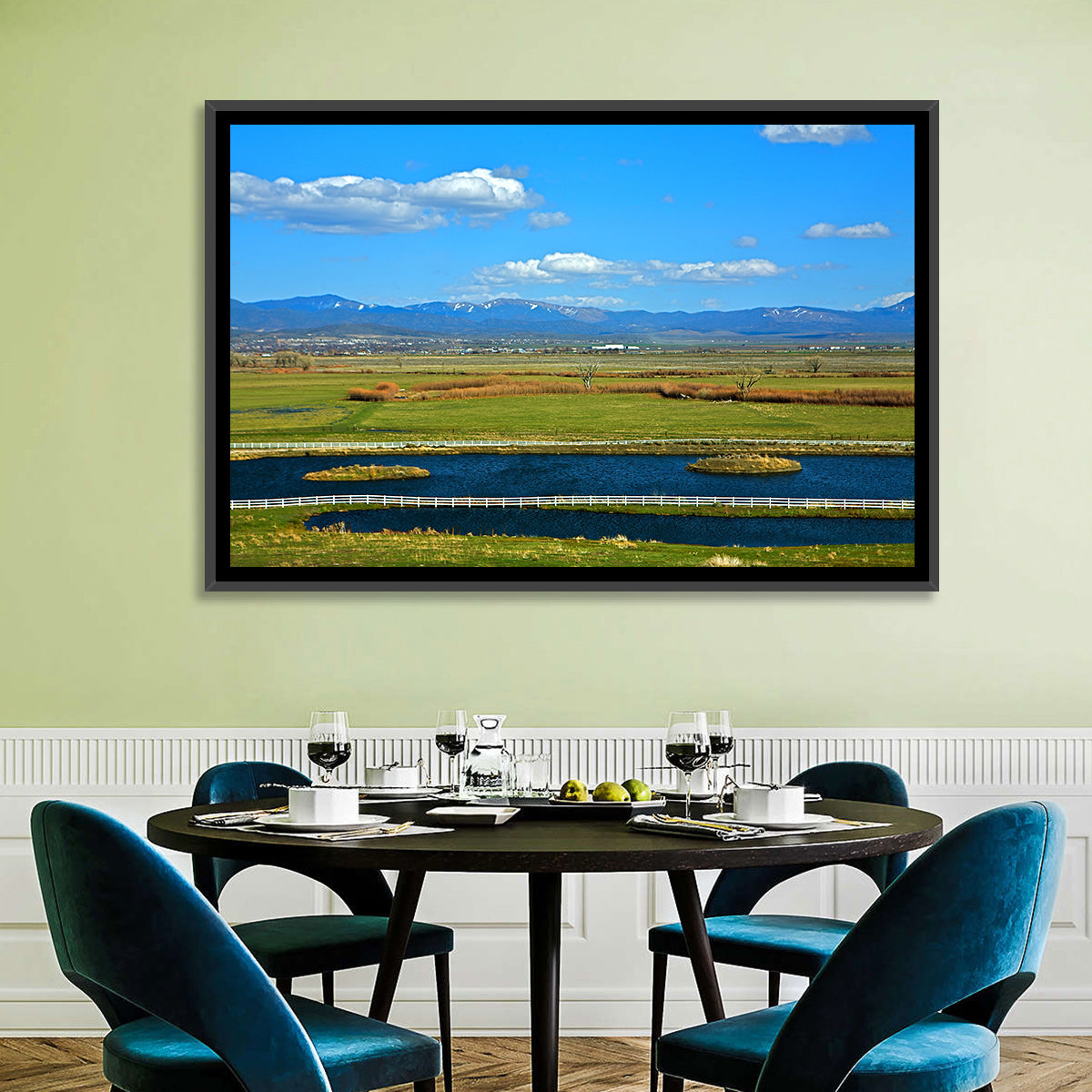 Genoa Township Pond View Wall Art in a room, landscape
