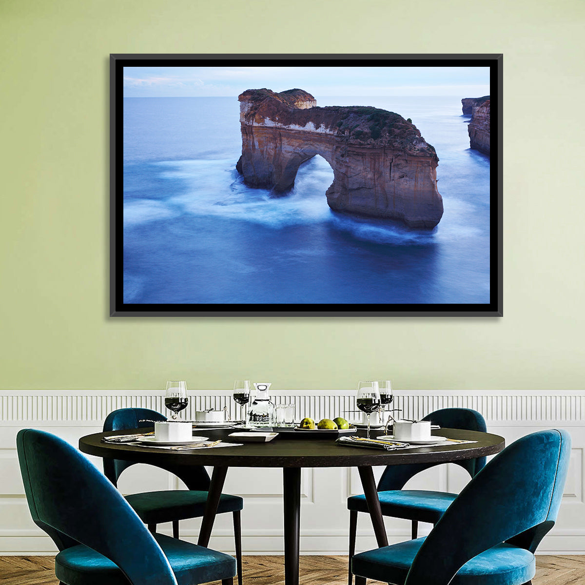 London Arch Ocean Cliffs at Dawn Wall Art in a room, landscape