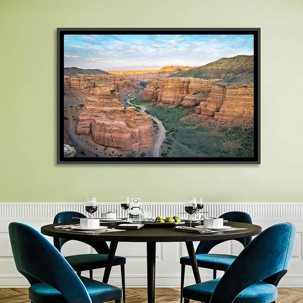 Charyn Canyon at Golden Hour Wall Art in a room, landscape