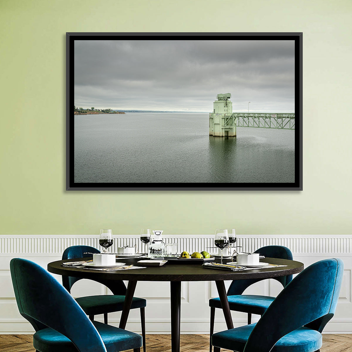 Lake Mcconaughy Intake Tower Wall Art in a room, landscape