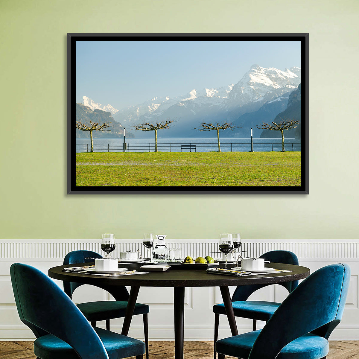 Lake Lucerne Landscape Wall Art in a room, landscape