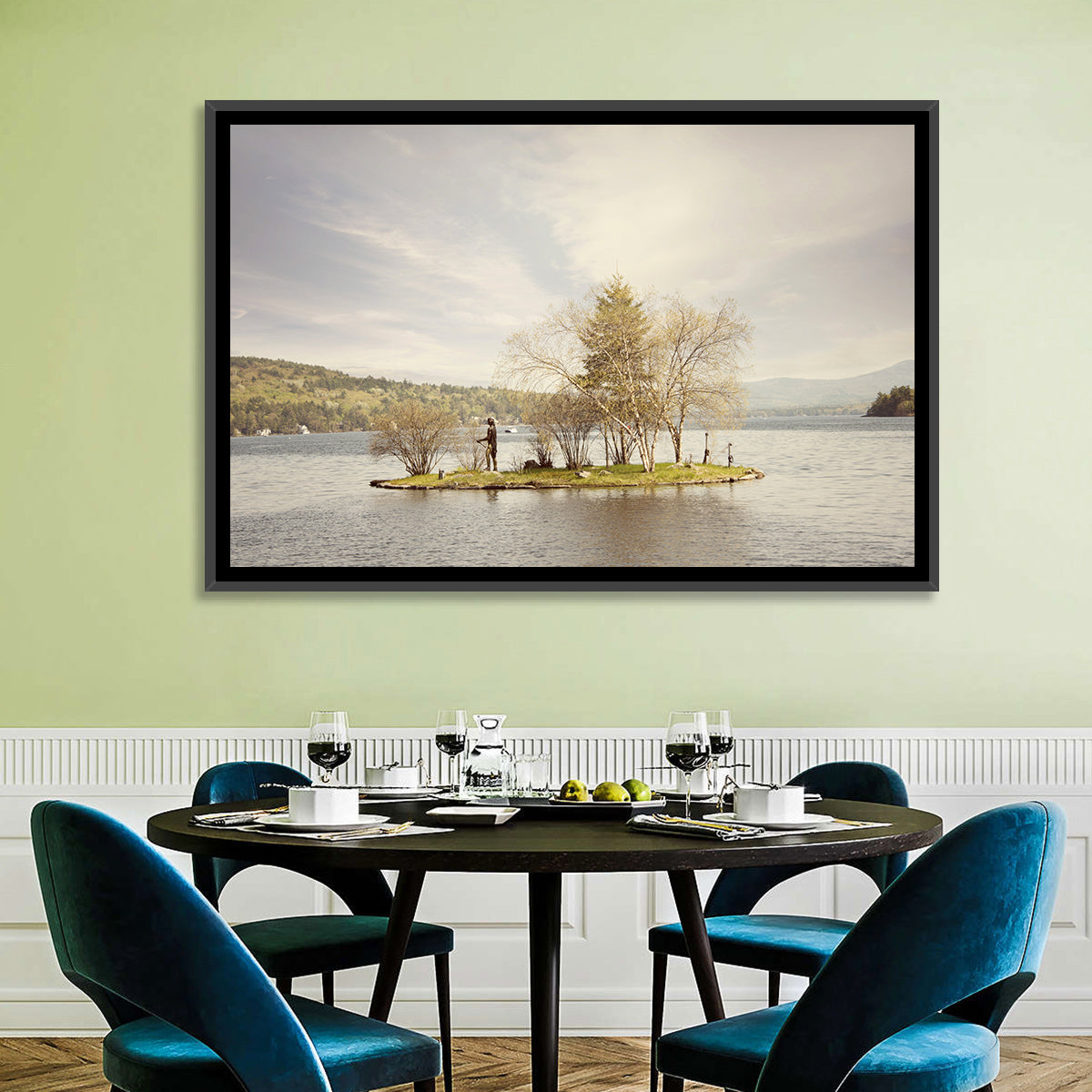 Lake Winnipesaukee Wall Art in a room, landscape