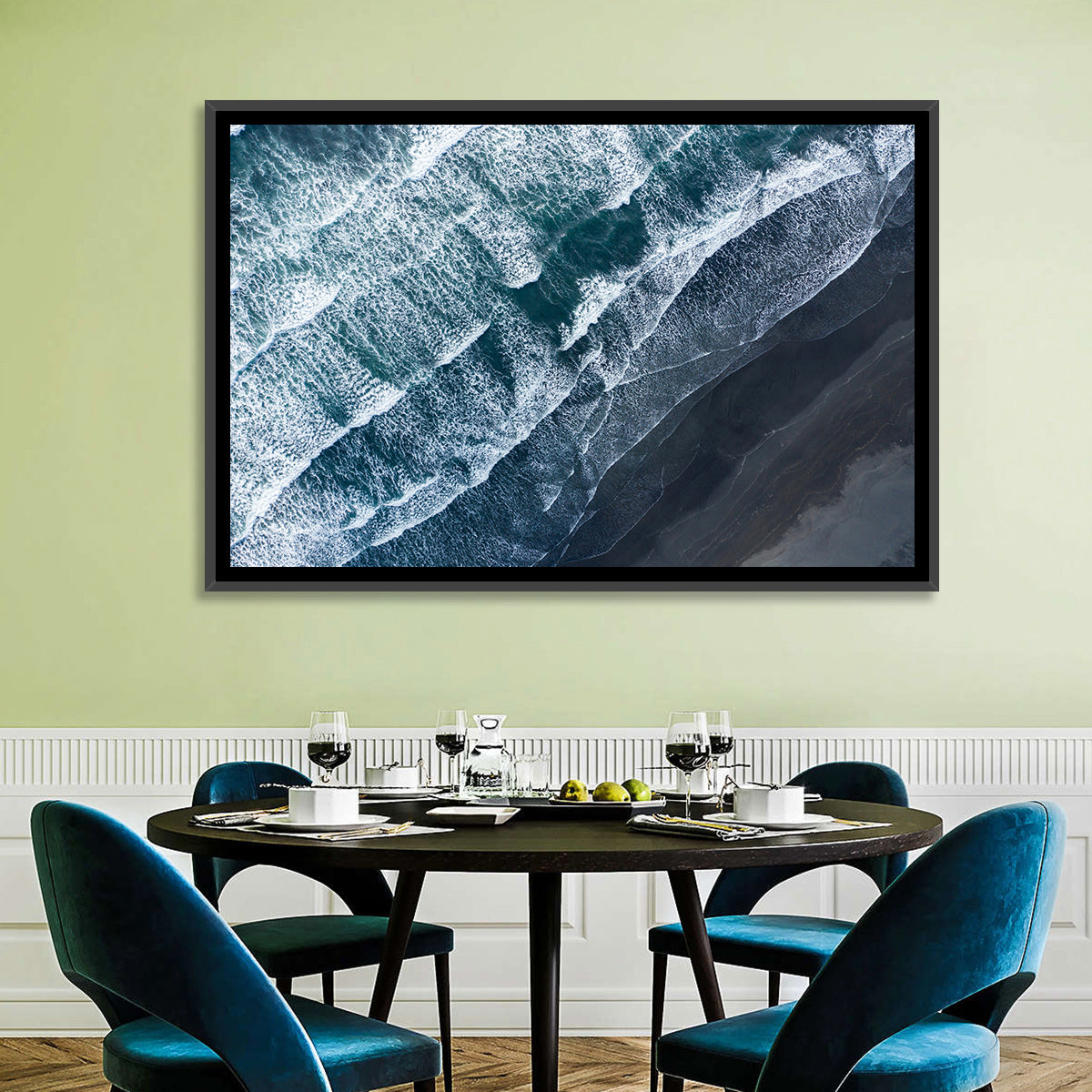 Volcanic Surf on Black Sand Wall Art in a room, landscape