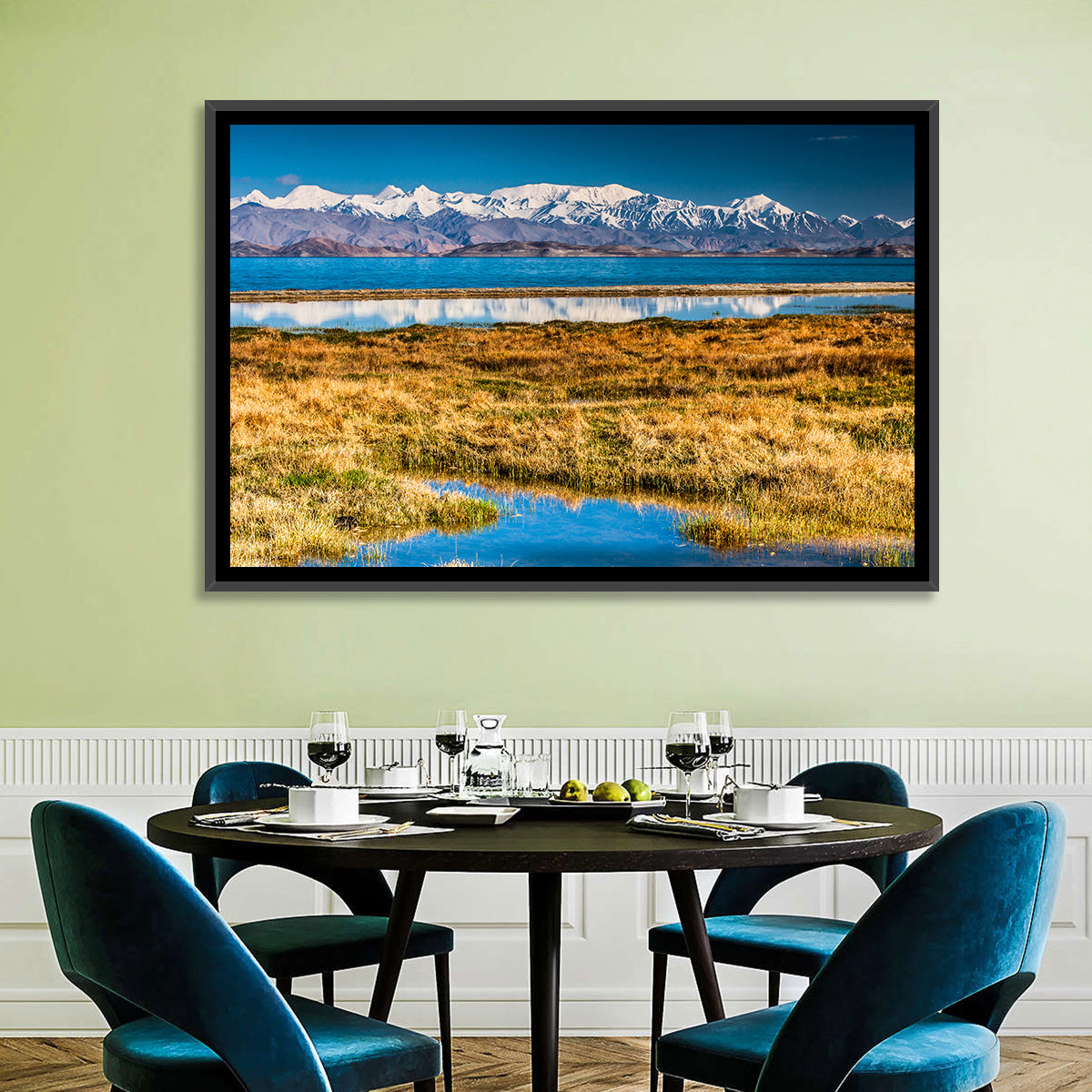 Karakul Lake Reflections Wall Art in a room, landscape