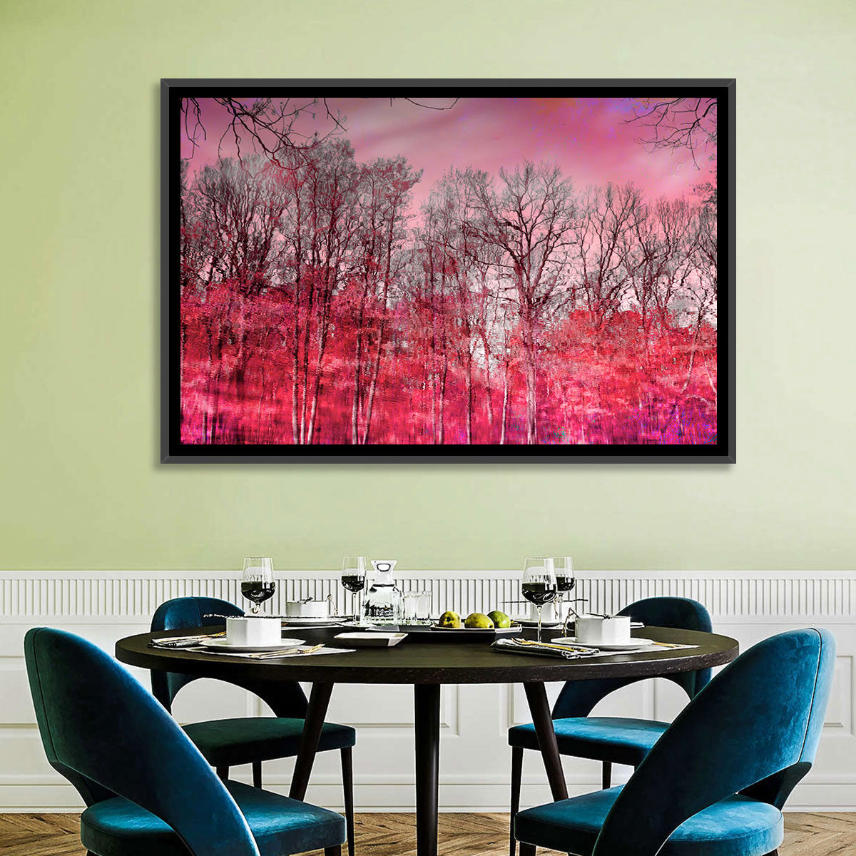 Autumn Trees Reflection Wall Art in a room, landscape