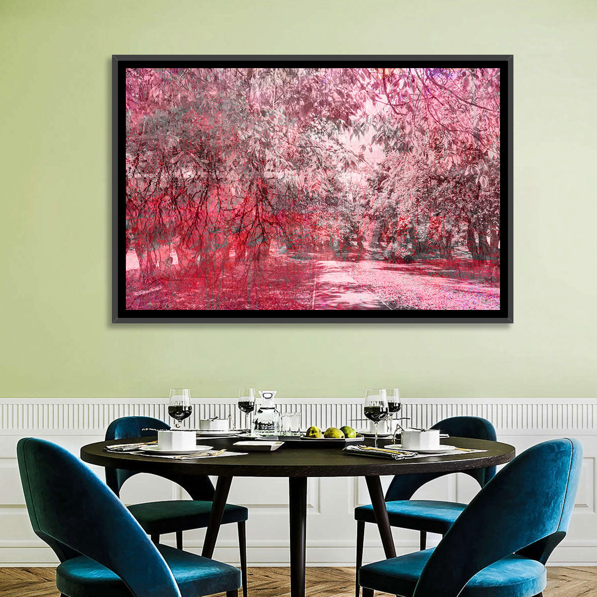 Pink Autumn Pathway Wall Art in a room, landscape