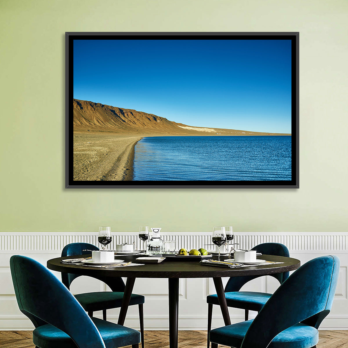 Khyargas Nuur Shoreline Wall Art in a room, landscape