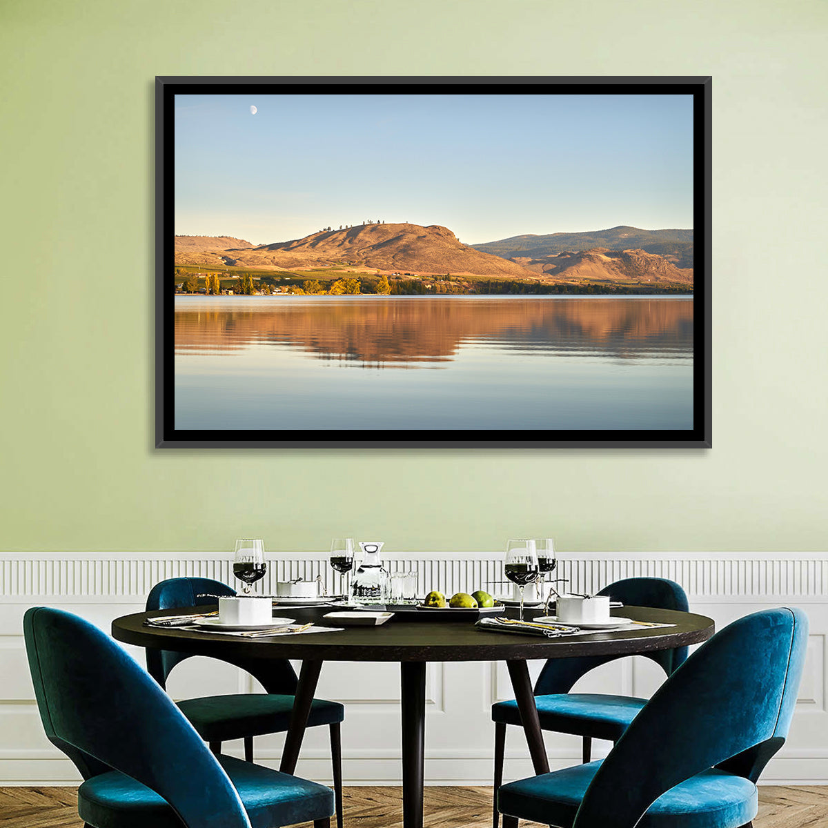 Osoyoos Lake Moonlit Reflection Wall Art in a room, landscape