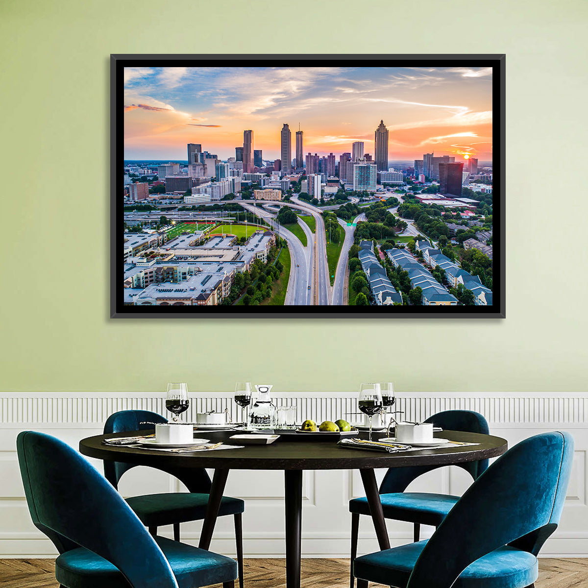 Downtown Atlanta Skyline Wall Art in a room, landscape