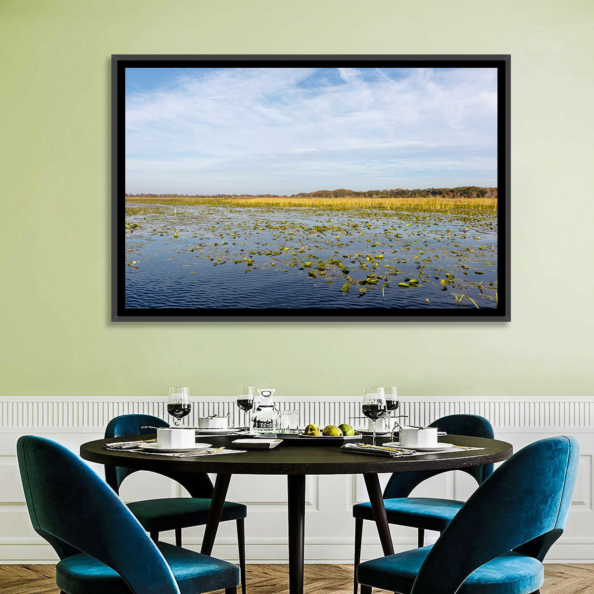 Lake Toho Lily Pads Wall Art in a room, landscape