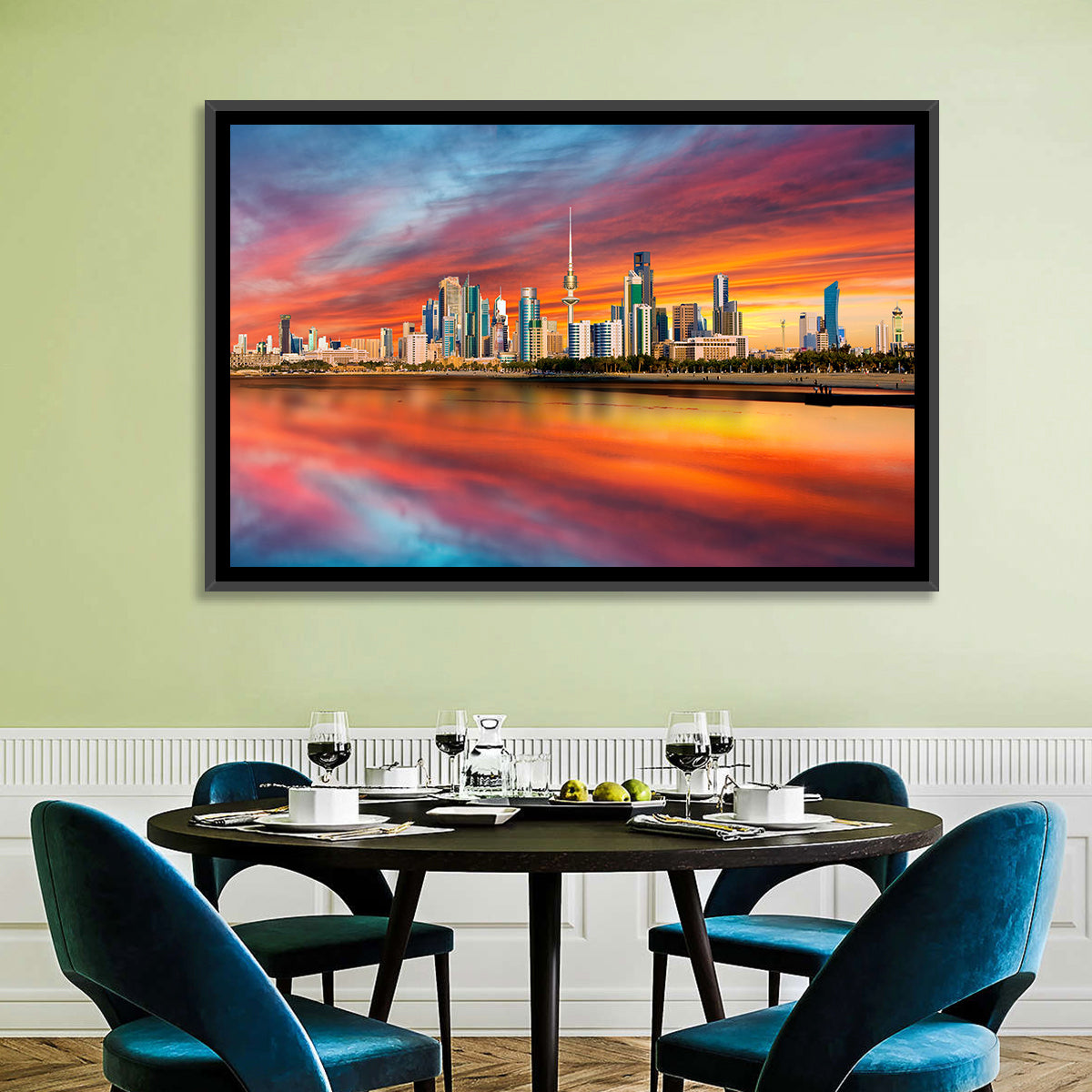 Shuwaikh Port at Dusk Wall Art in a room, landscape