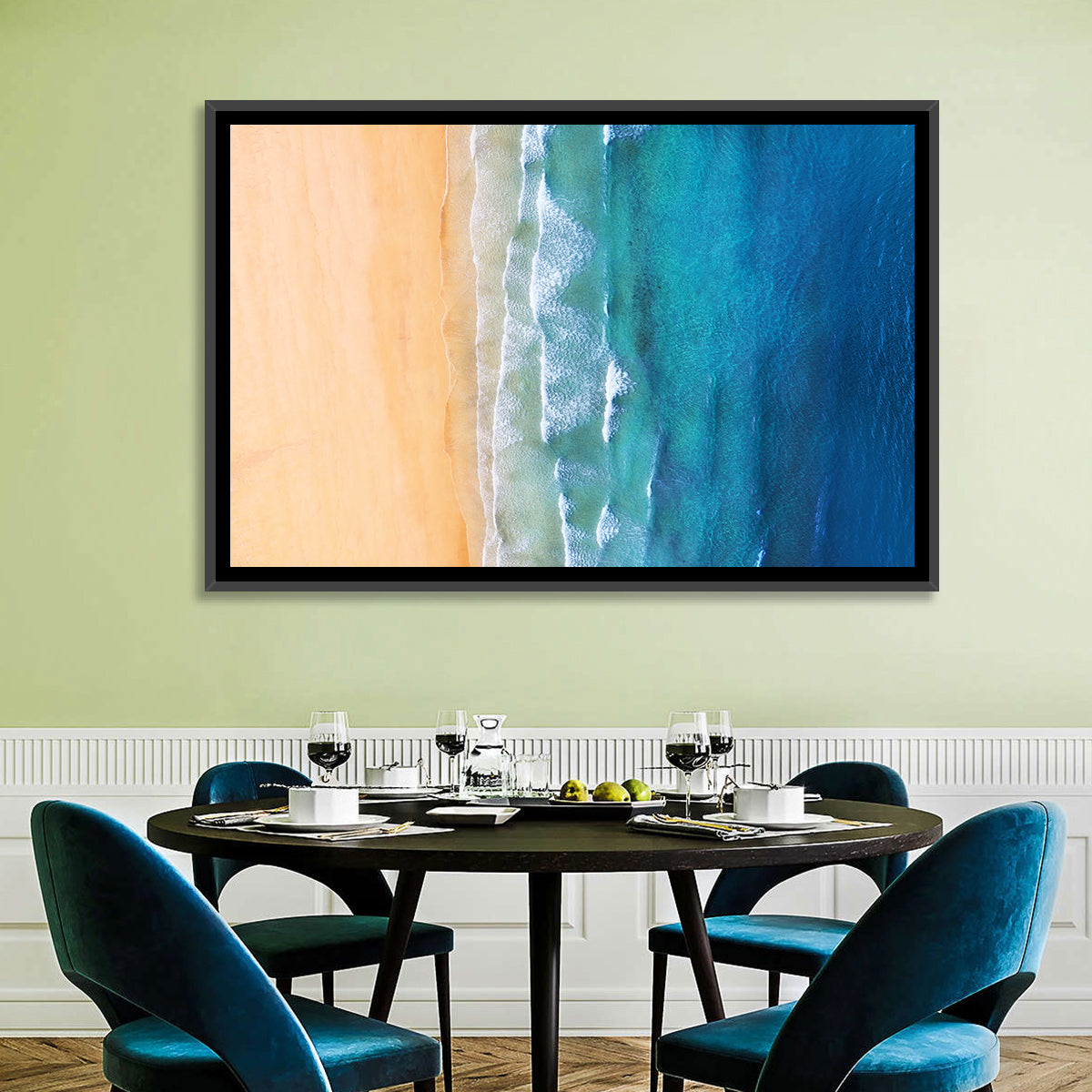 Aerial Iceland Coastline Wall Art in a room, landscape