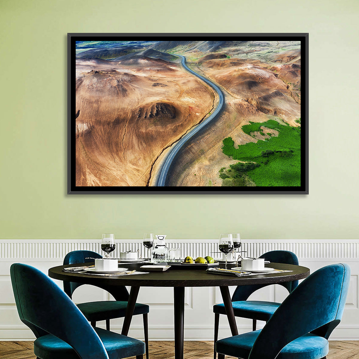 Winding Road in Geysers Valley Wall Art in a room, landscape