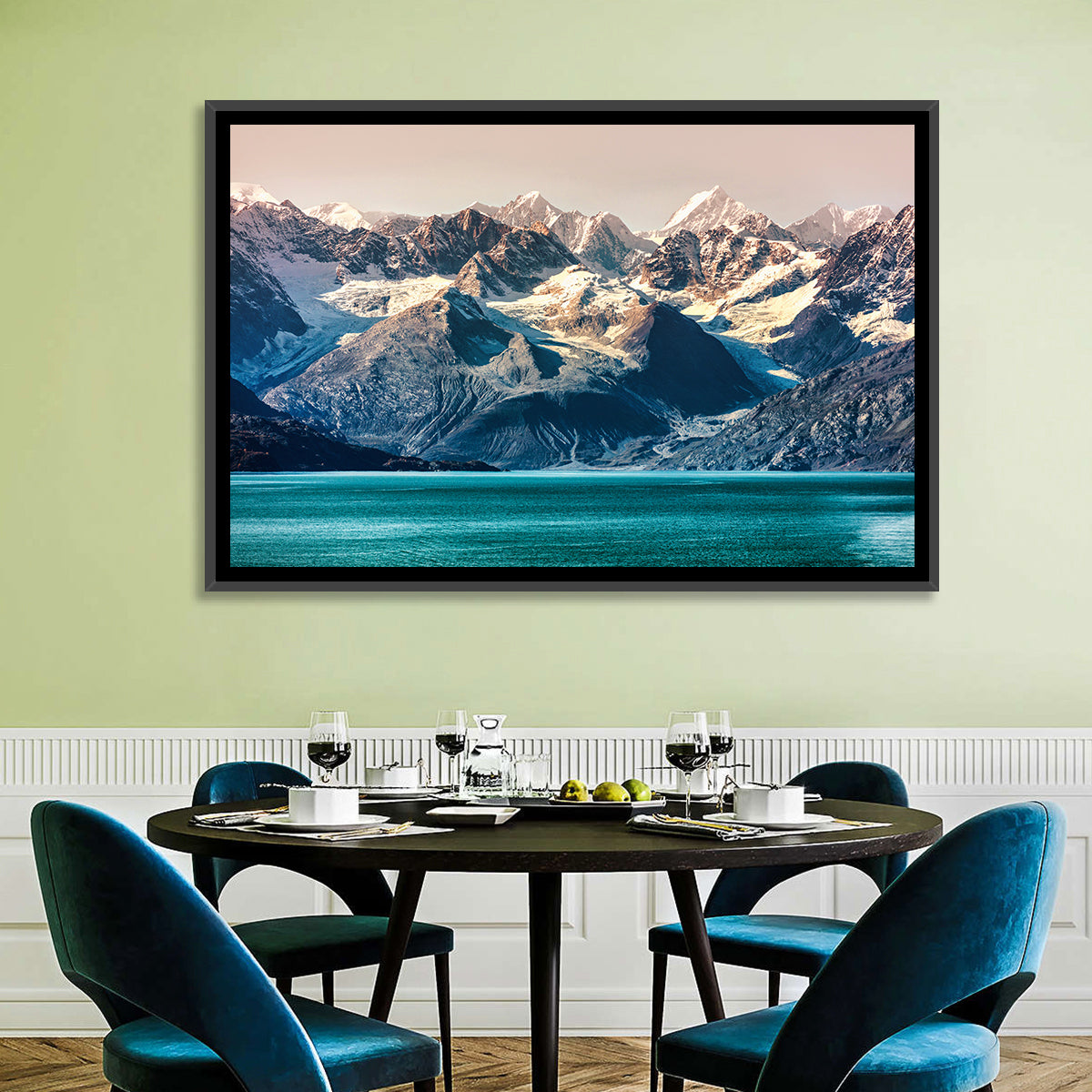 Glacier Bay Turquoise Waters Wall Art in a room, landscape