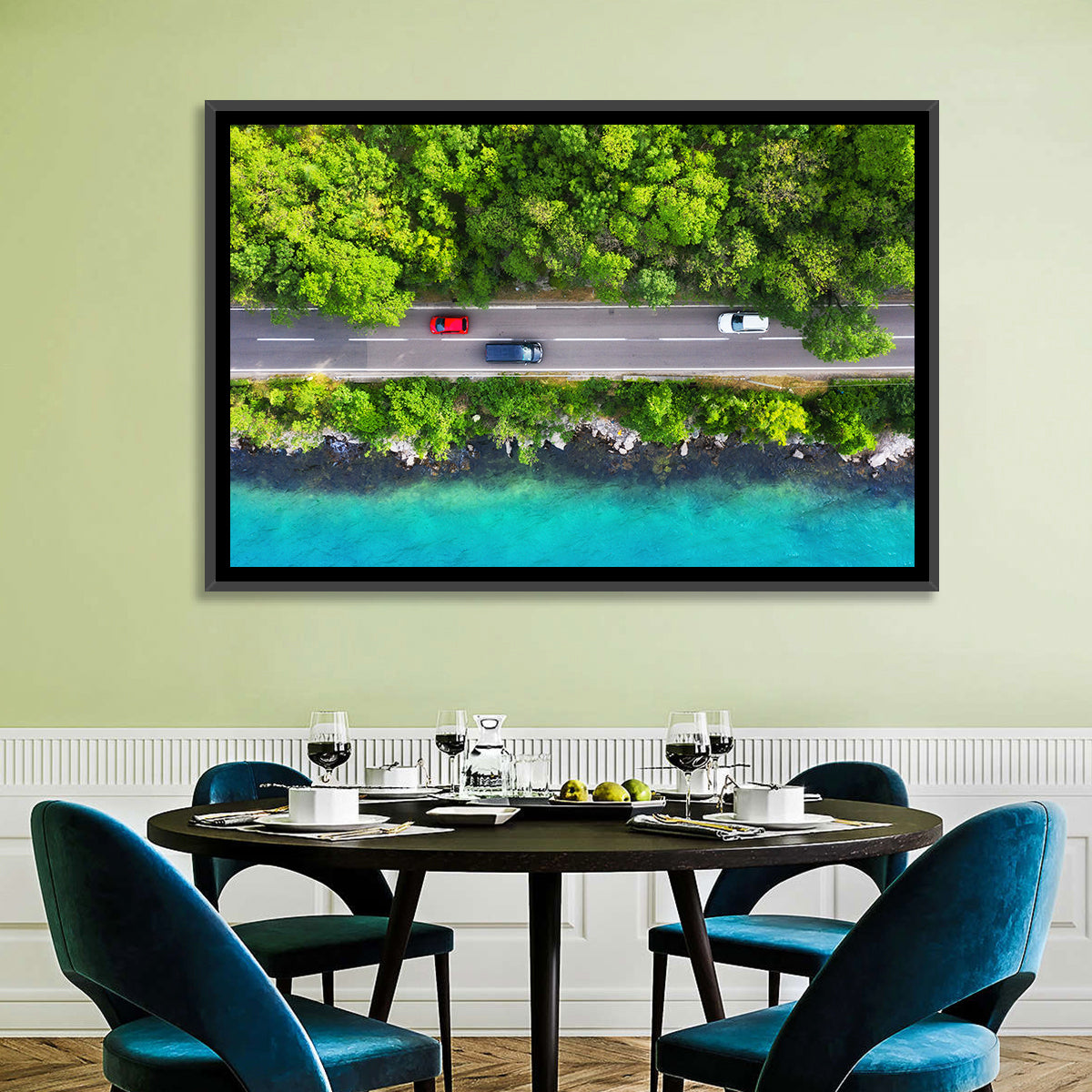 Sea Coast Highway Wall Art in a room, landscape