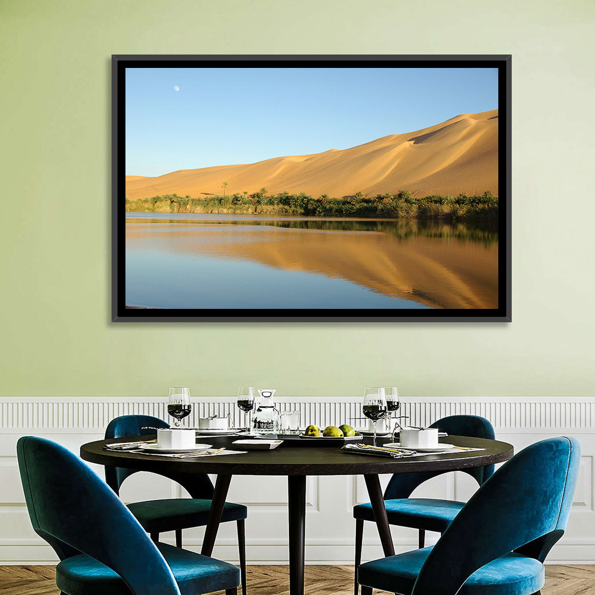Desert Oasis Reflection Wall Art in a room, landscape