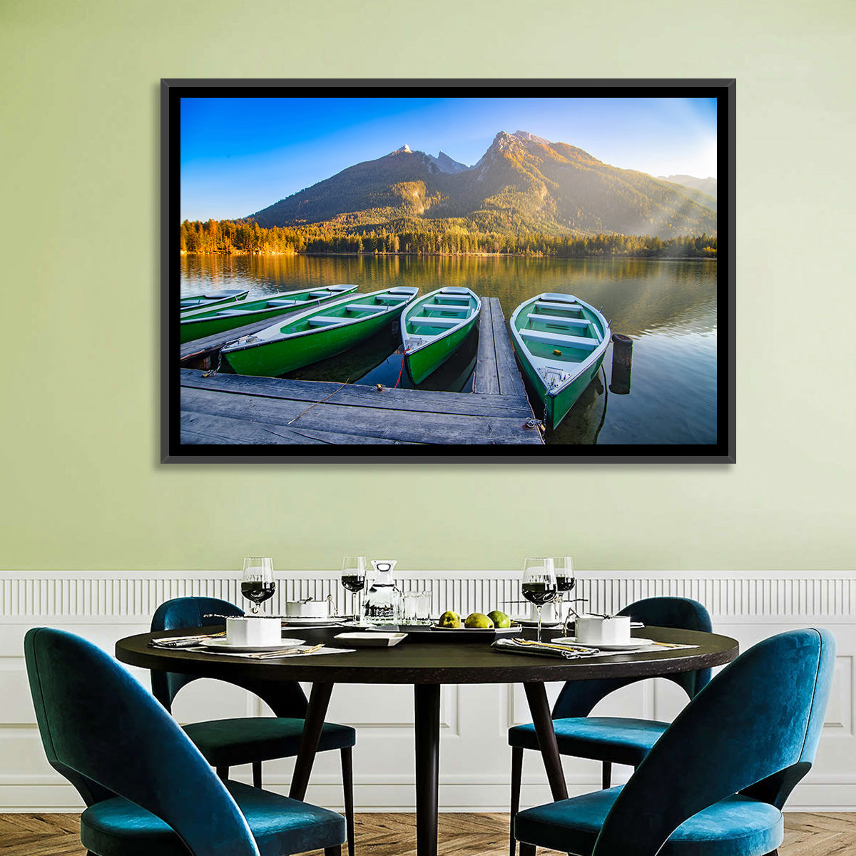 Moored Boats at Hintersee Wall Art in a room, landscape