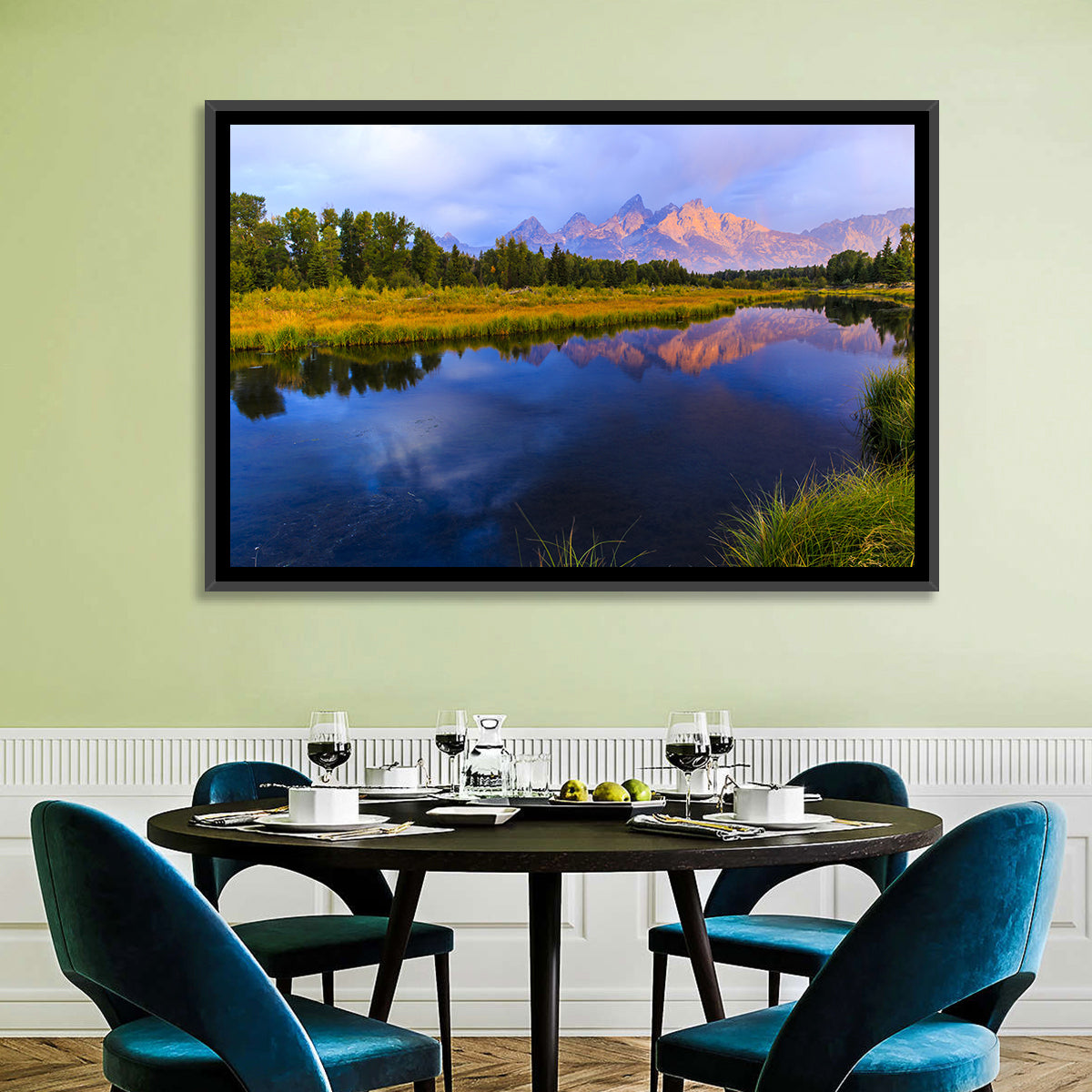 Grand Tetons Sunrise Over Snake River Wall Art in a room, landscape
