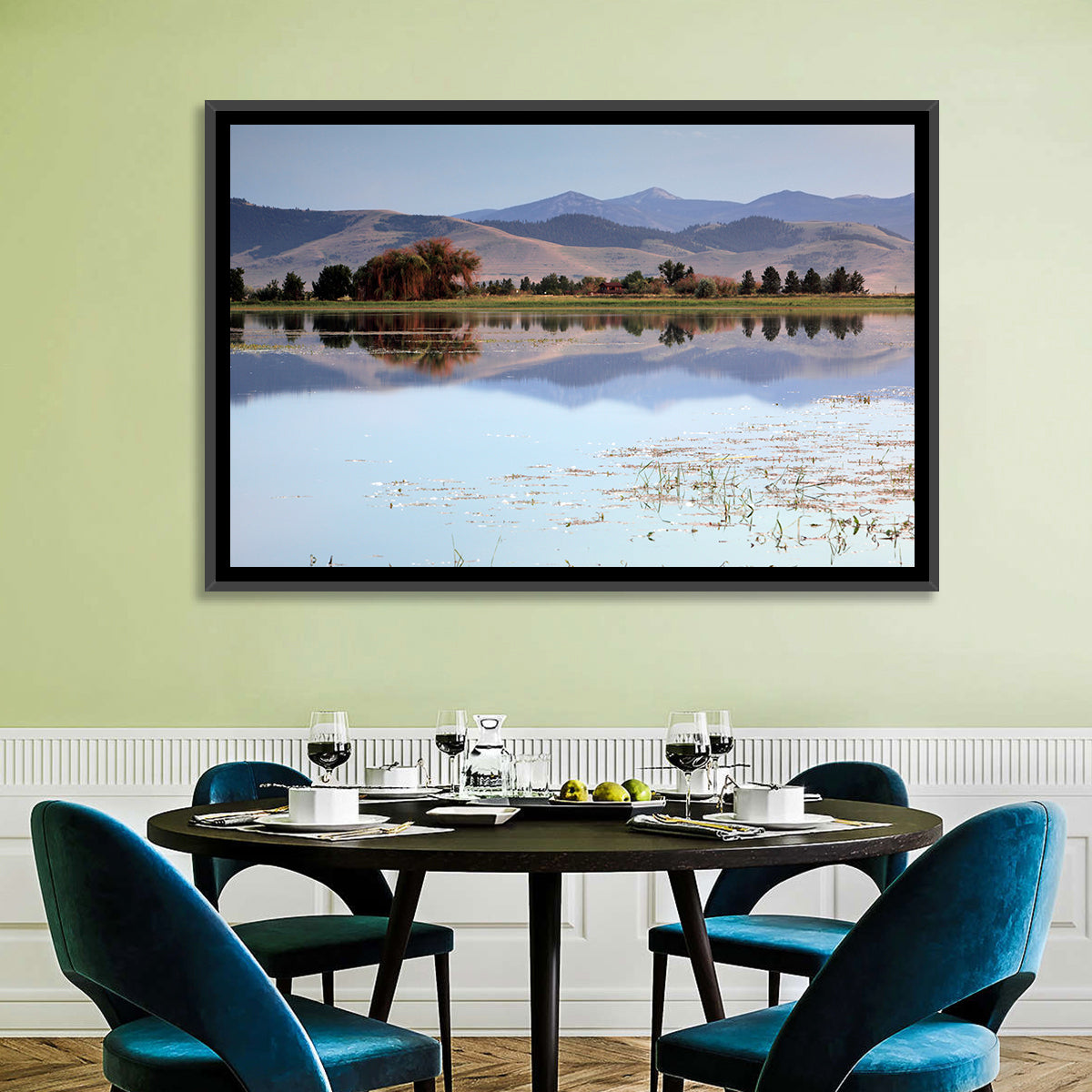 Mission Valley Lake Reflection Wall Art in a room, landscape