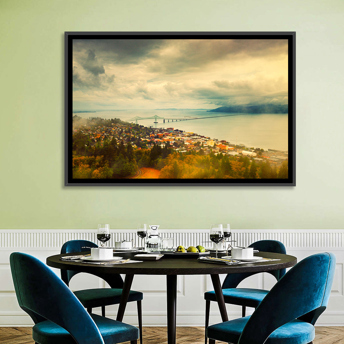 Astoria-megler Bridge Cityscape Wall Art in a room, landscape