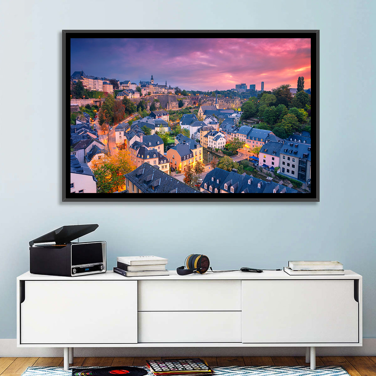 Luxembourg Grund at Dusk Wall Art in a room, landscape