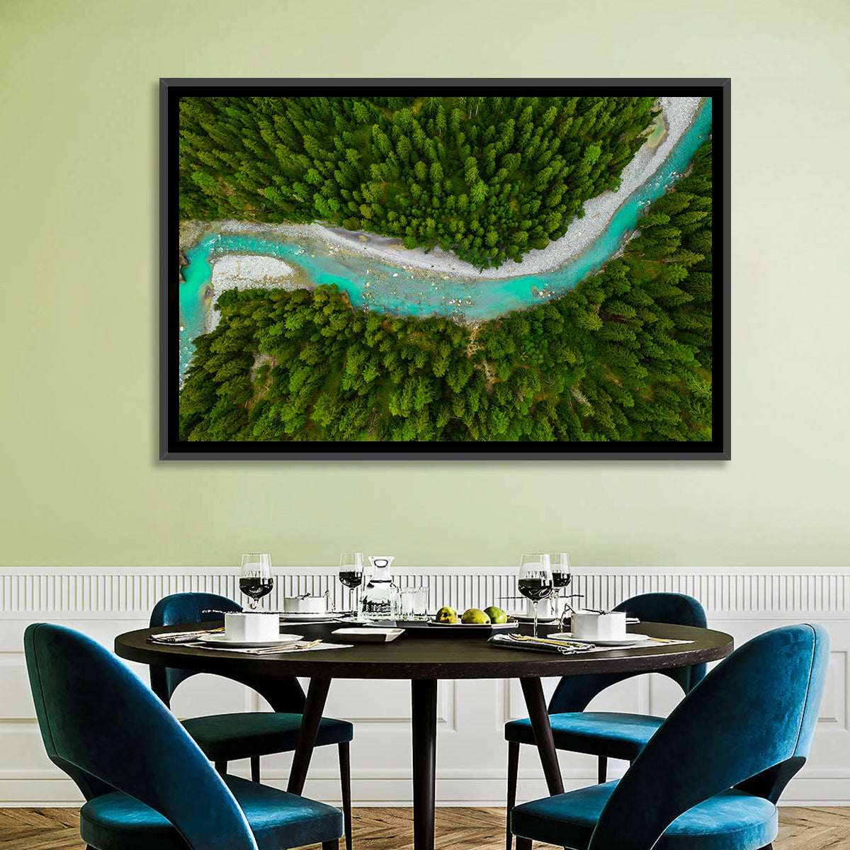 Inn River Aerial View Wall Art in a room, landscape