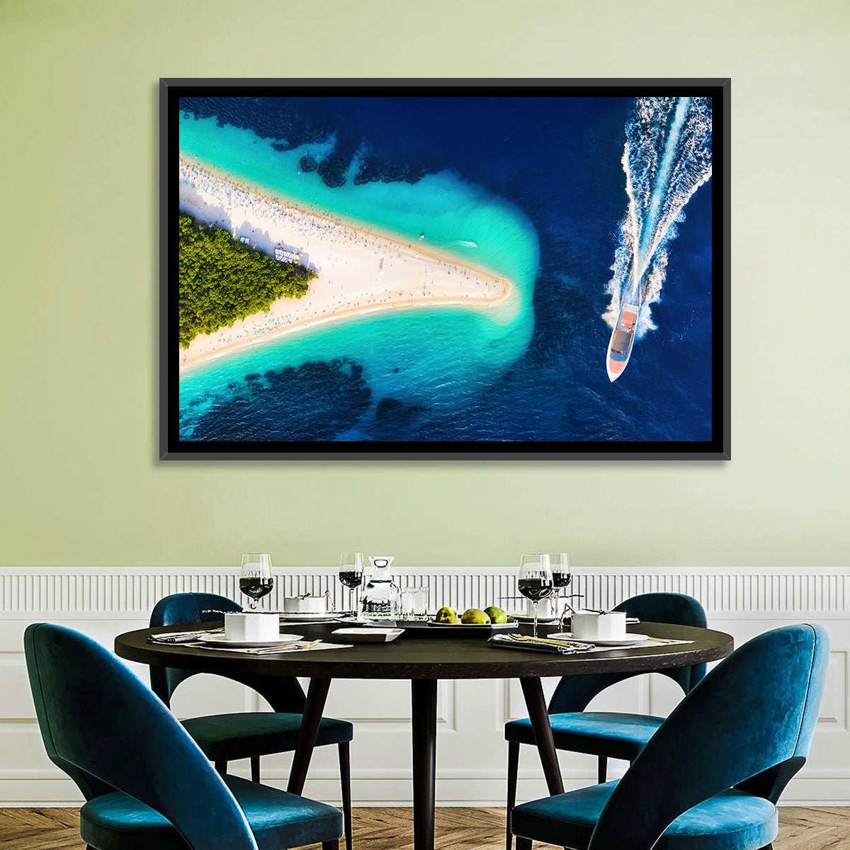 Zlatni Rat Beach Aerial, Bol Croatia Wall Art in a room, landscape