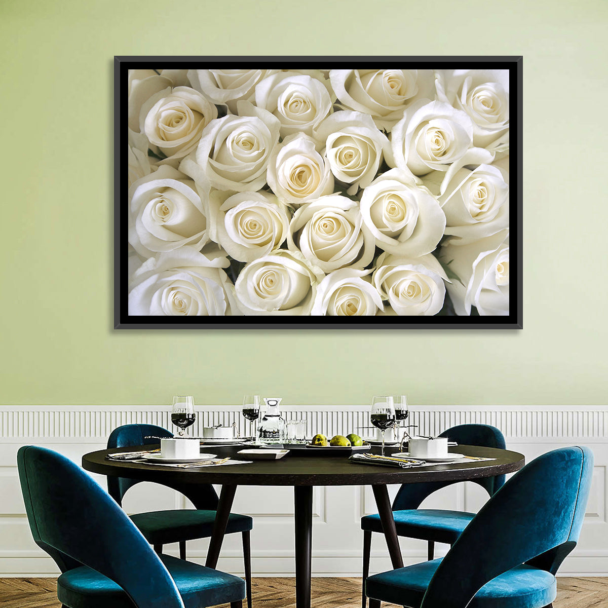 Silky Roses Wall Art in a room, landscape