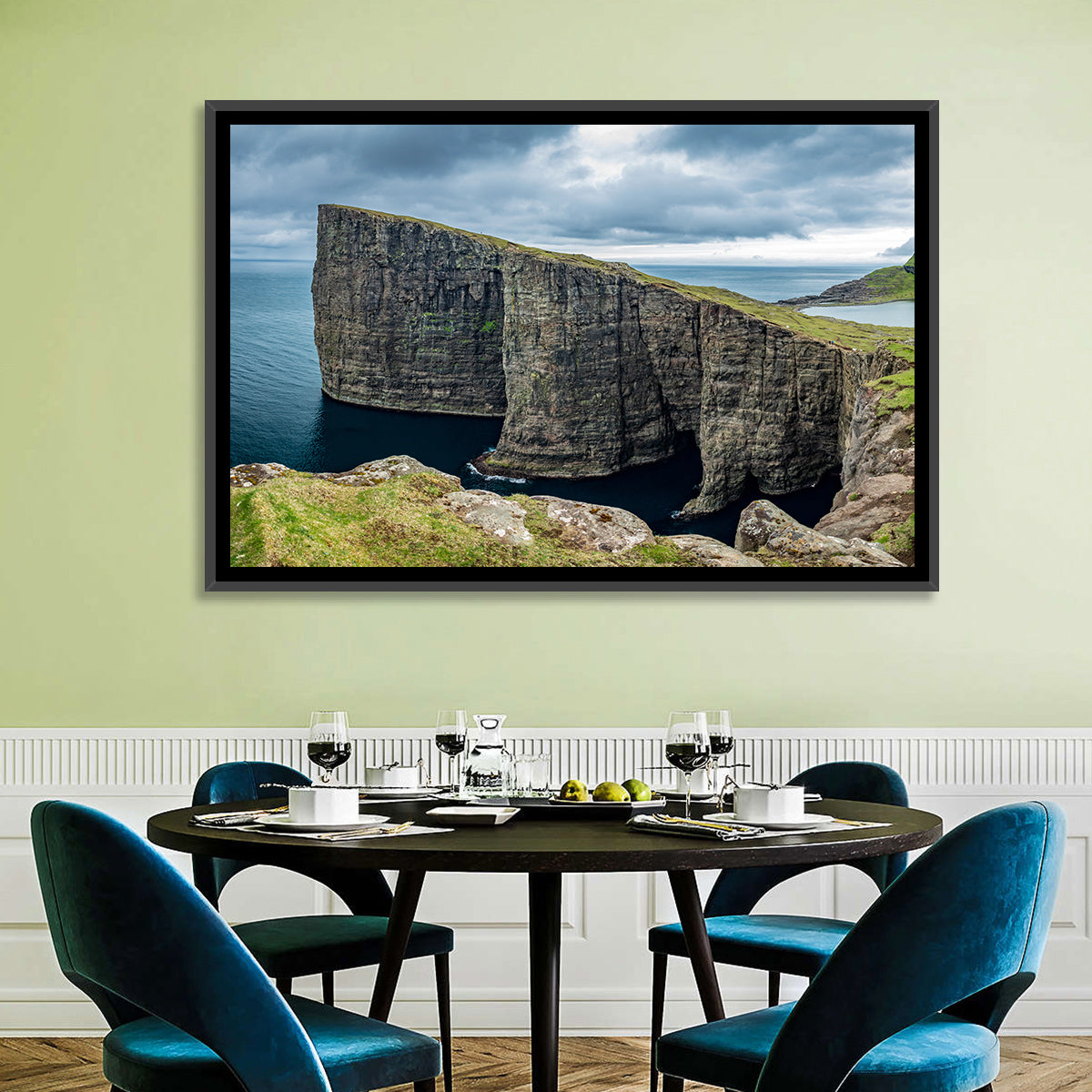 Trælanípa Cliff, Faroe Islands Wall Art in a room, landscape