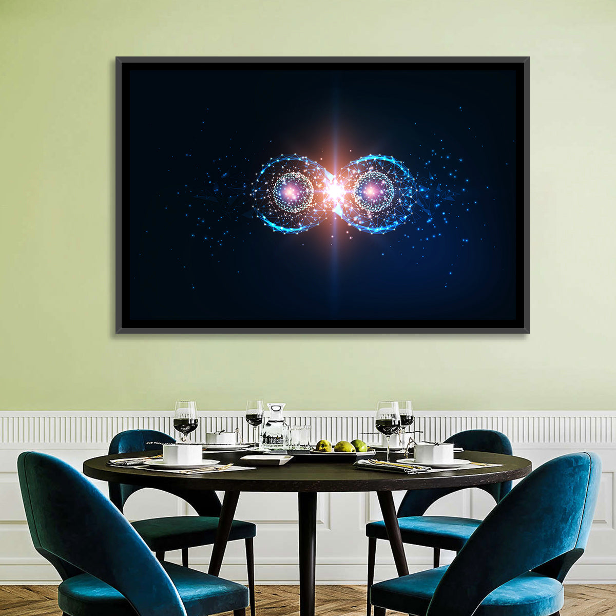 Polygonal Infinity Loop Wall Art in a room, landscape