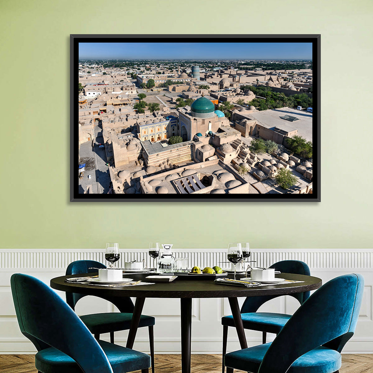 Khiva Green Dome Madrassa Wall Art in a room, landscape