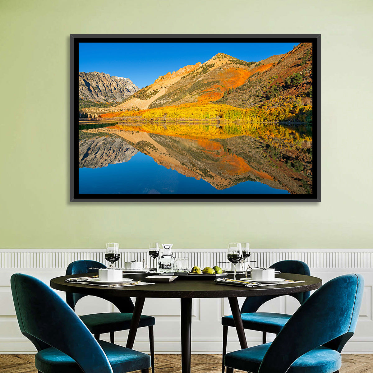 North Lake Autumn Reflection Wall Art in a room, landscape