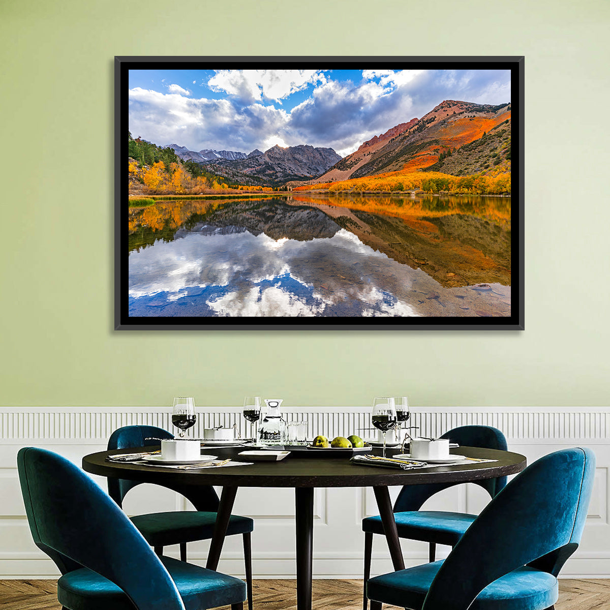 North Lake Autumn Reflection Wall Art in a room, landscape