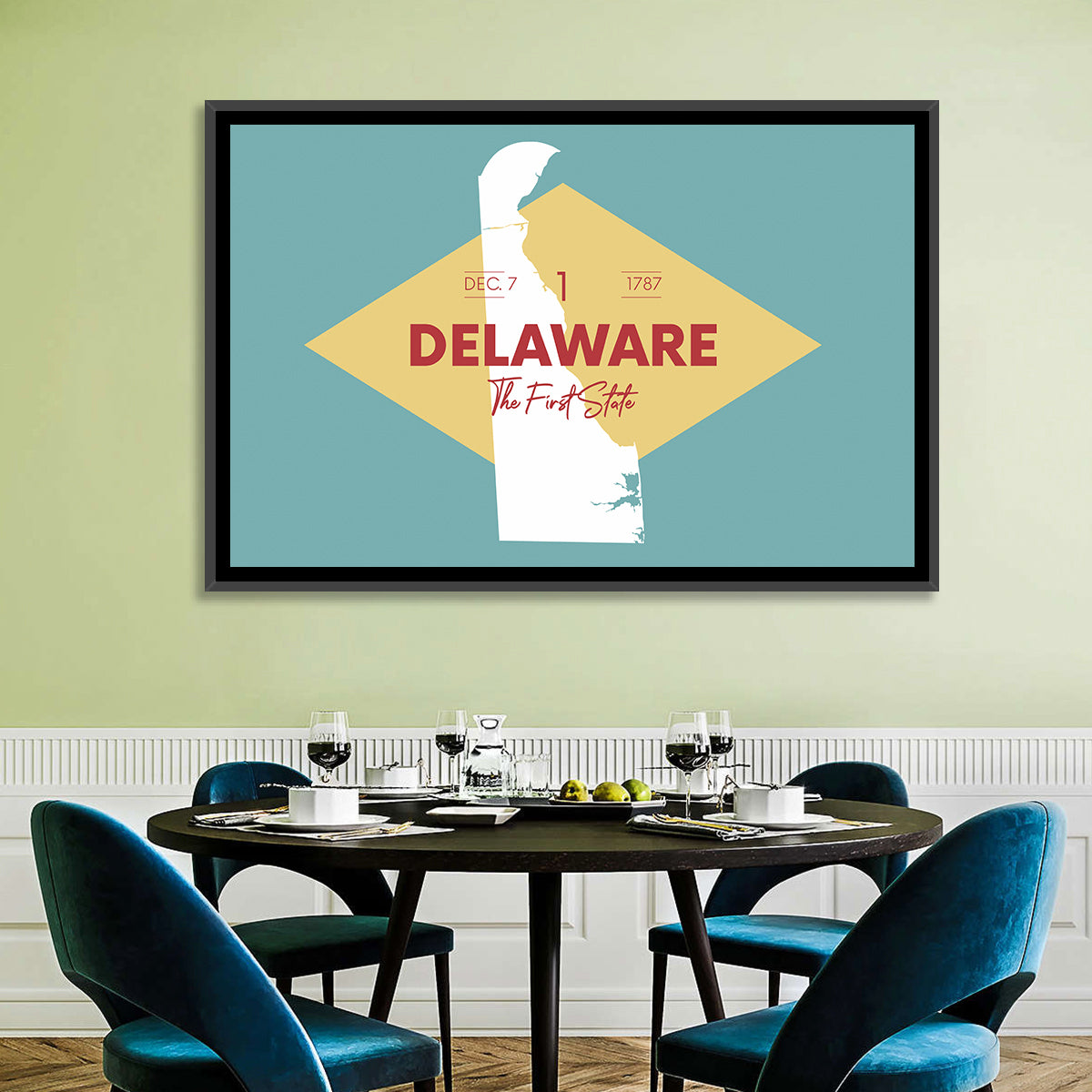 Delaware State Map Graphic Wall Art in a room, landscape