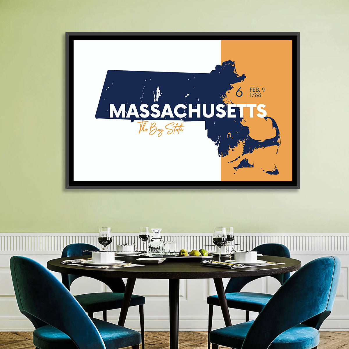 Massachusetts State Map Wall Art in a room, landscape