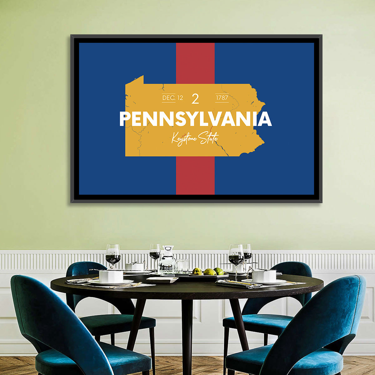 Keystone State Map Graphic Wall Art in a room, landscape