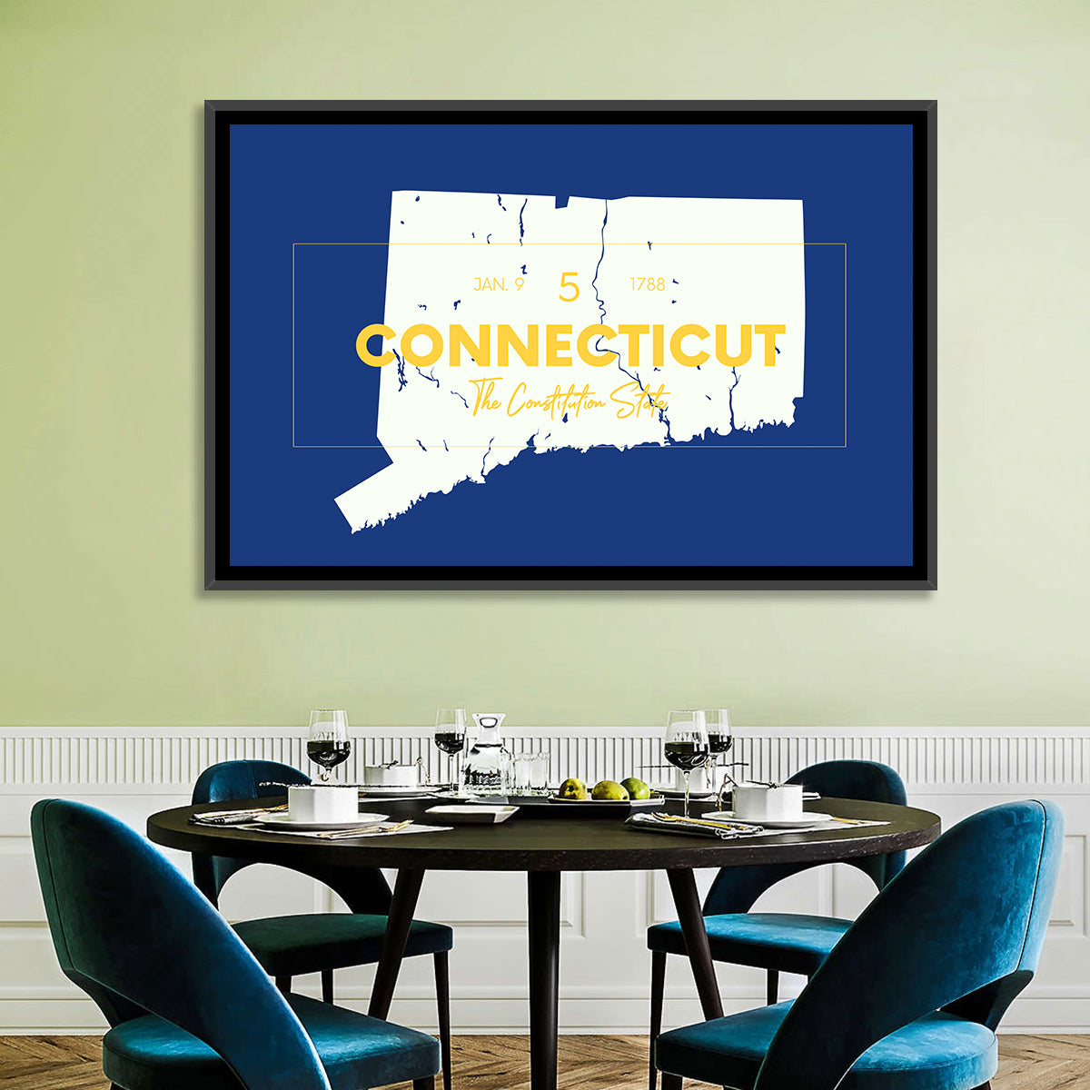 Connecticut State Silhouette Wall Art in a room, landscape