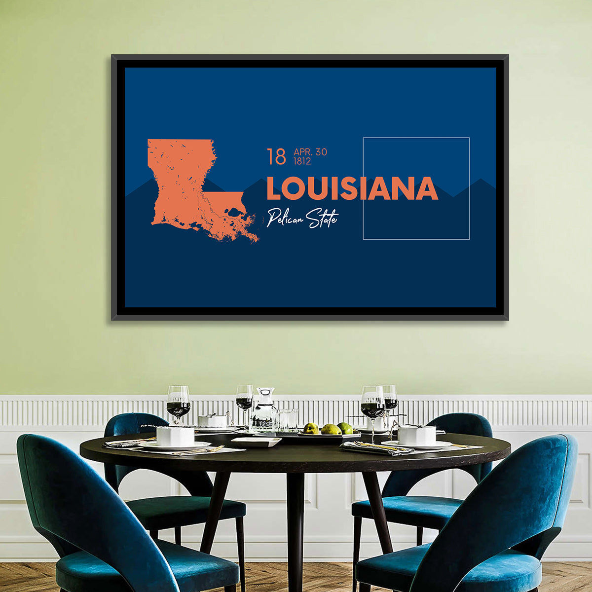Louisiana Map, Pelican State Wall Art in a room, landscape