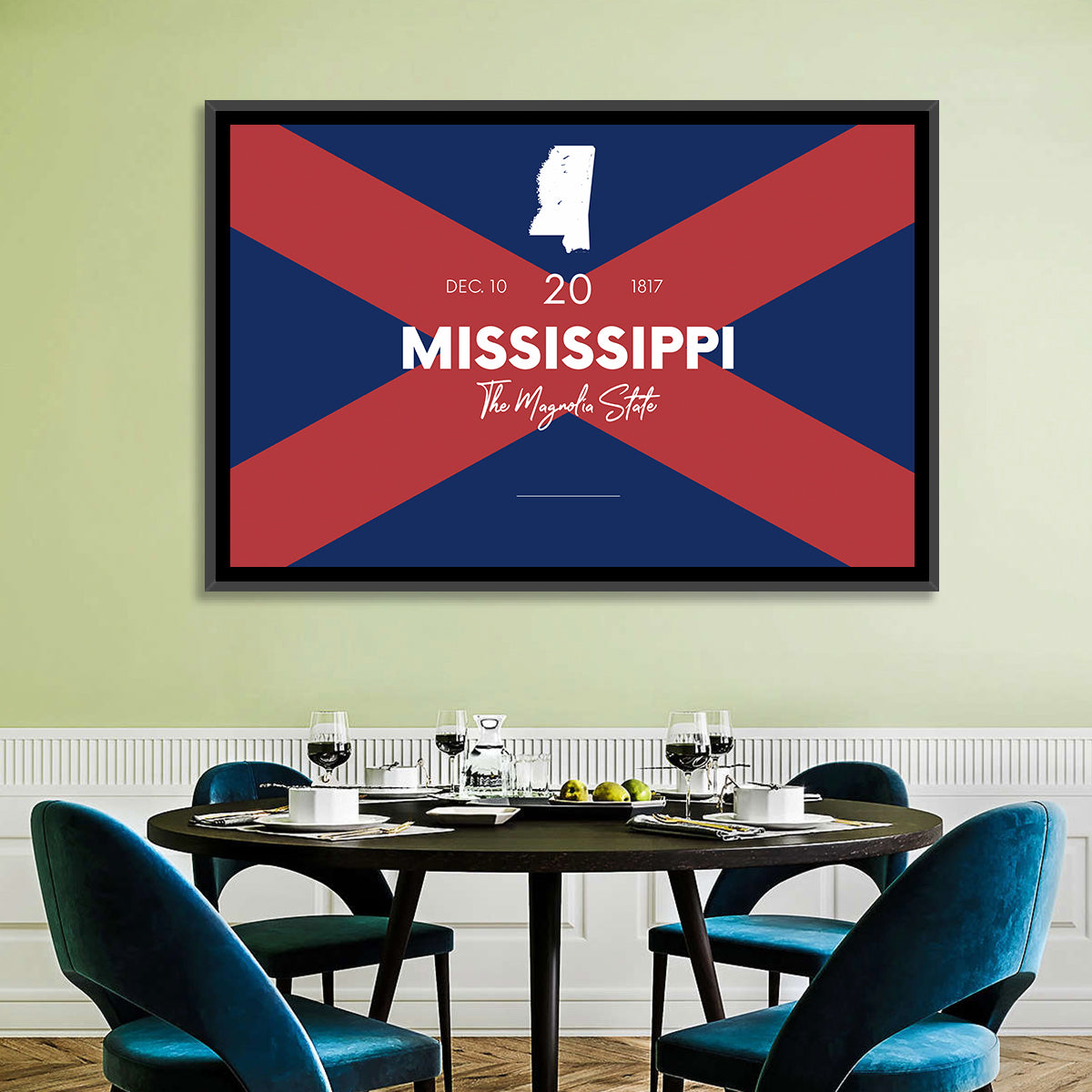 Mississippi Map, the Magnolia State Wall Art in a room, landscape