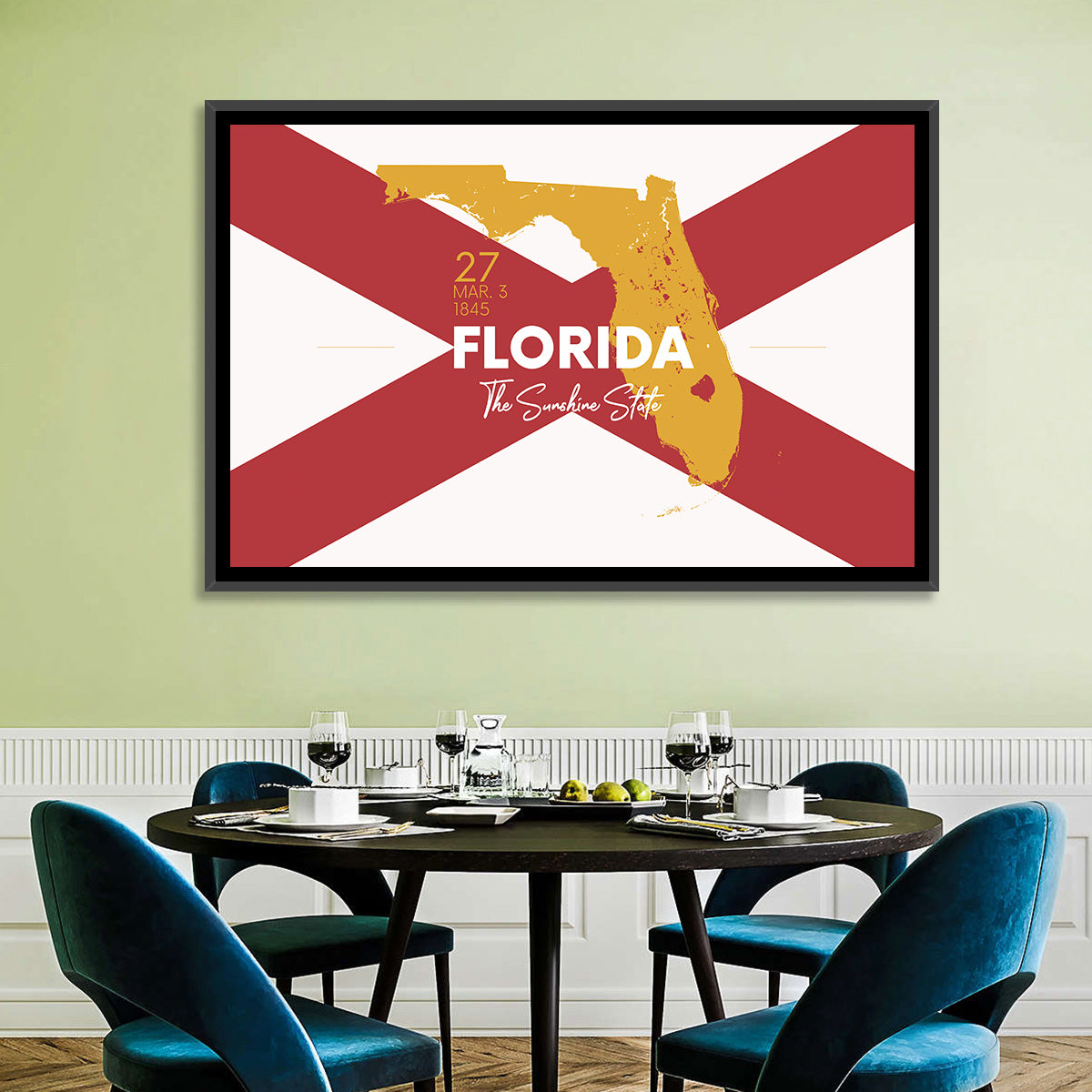 Florida Gold Map Graphic Wall Art